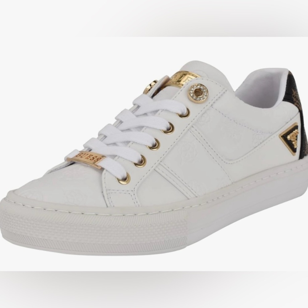 GUESS White Sneakers with Gold Hardware